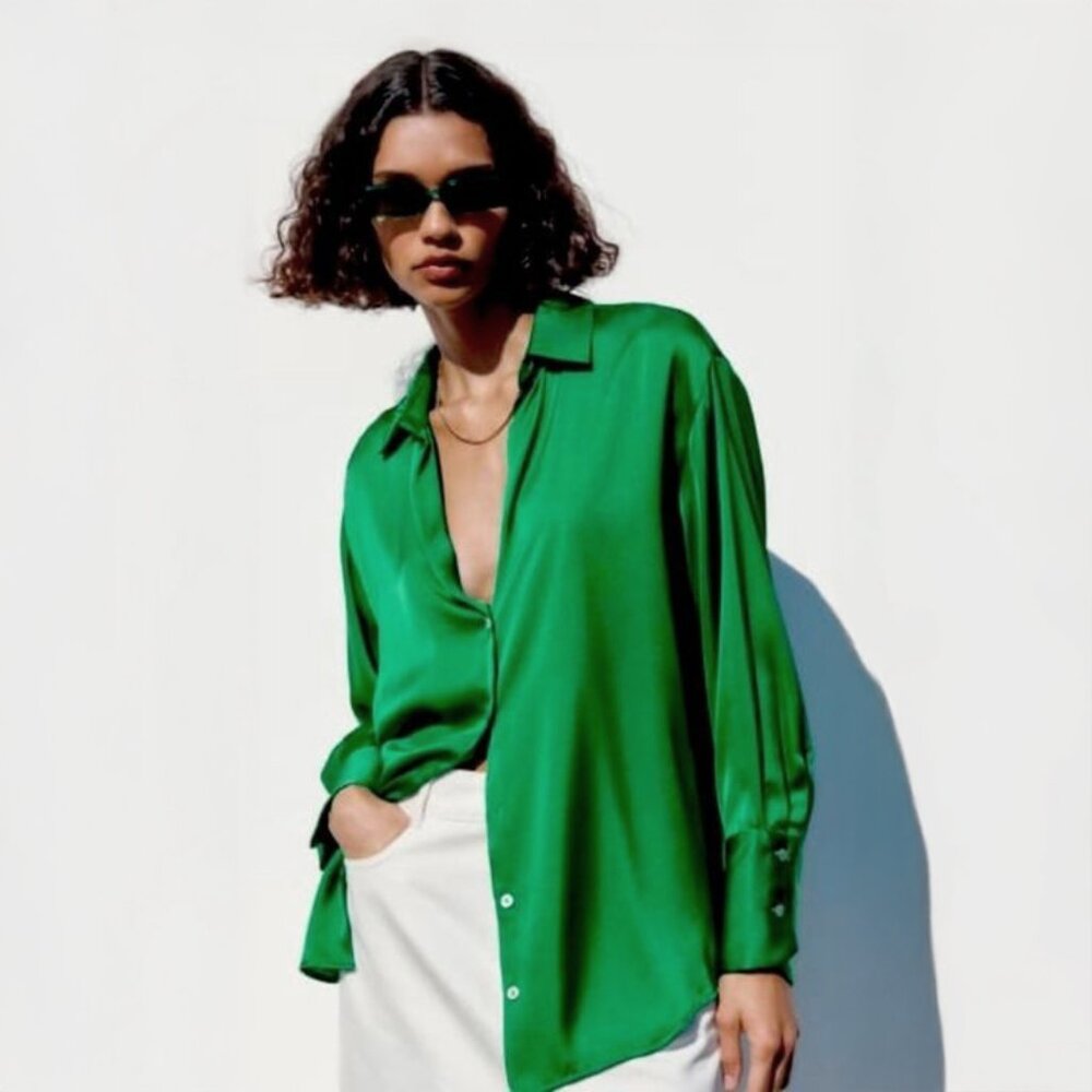 Emerald Satin Effect Shirt